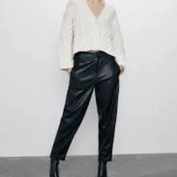 Zara Faux Leather High Waisted Pants Black M - Picture 3 of 15